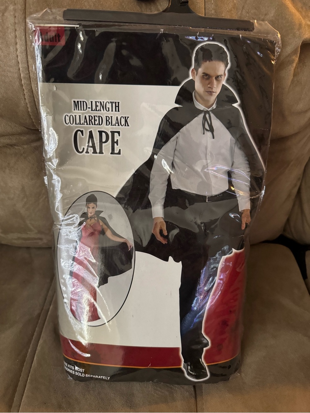 Mid-Length Collared Black Cape - Classic Costume